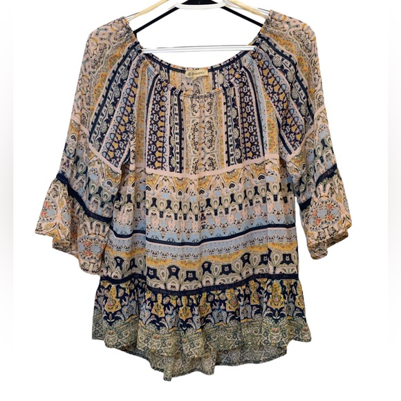 Democracy Boho Off Shoulder Peasant Top S Bell Sleeve - Picture 2 of 7
